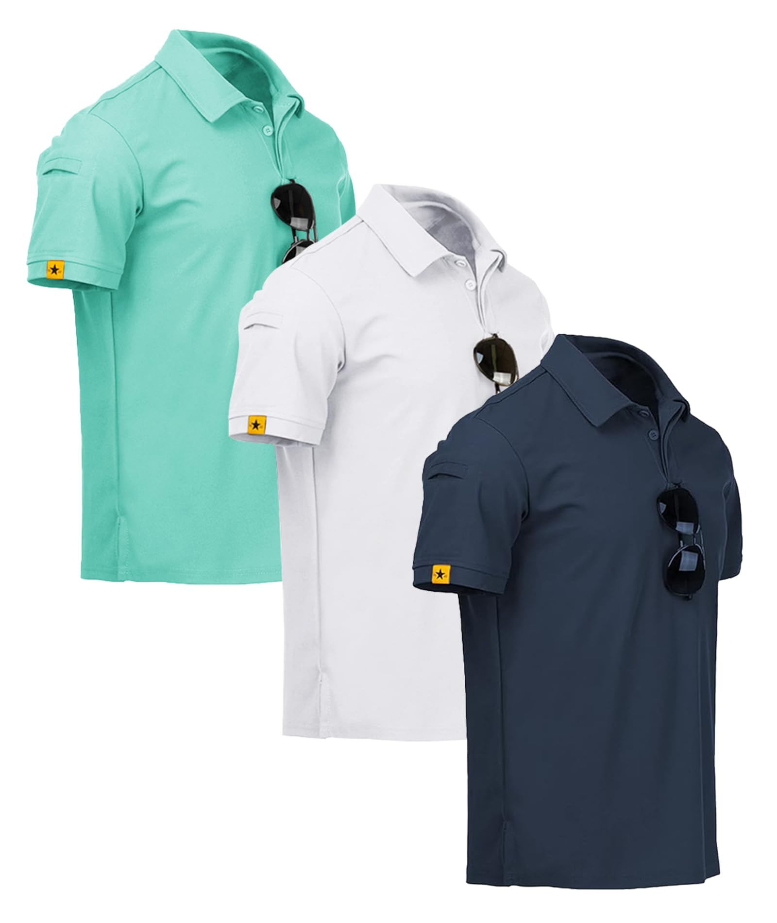 ZITY 3 Pack Mens Polo Shirt Short Sleeve Sports Performance Business Casual Golf Shirts for Men Collared Tactical T-Shirts