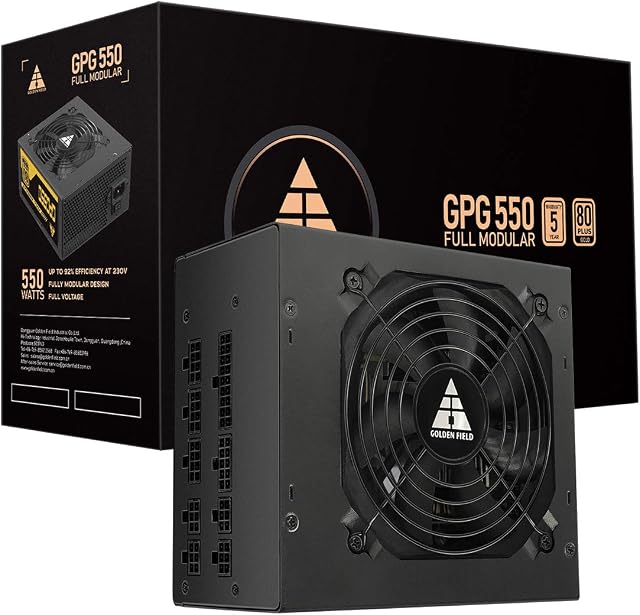 GOLDEN FIELD GPG 80+ Gold 550W PC Power Supply Unit, Fully Modular, Active PFC, 5 years warranty for Gaming PC