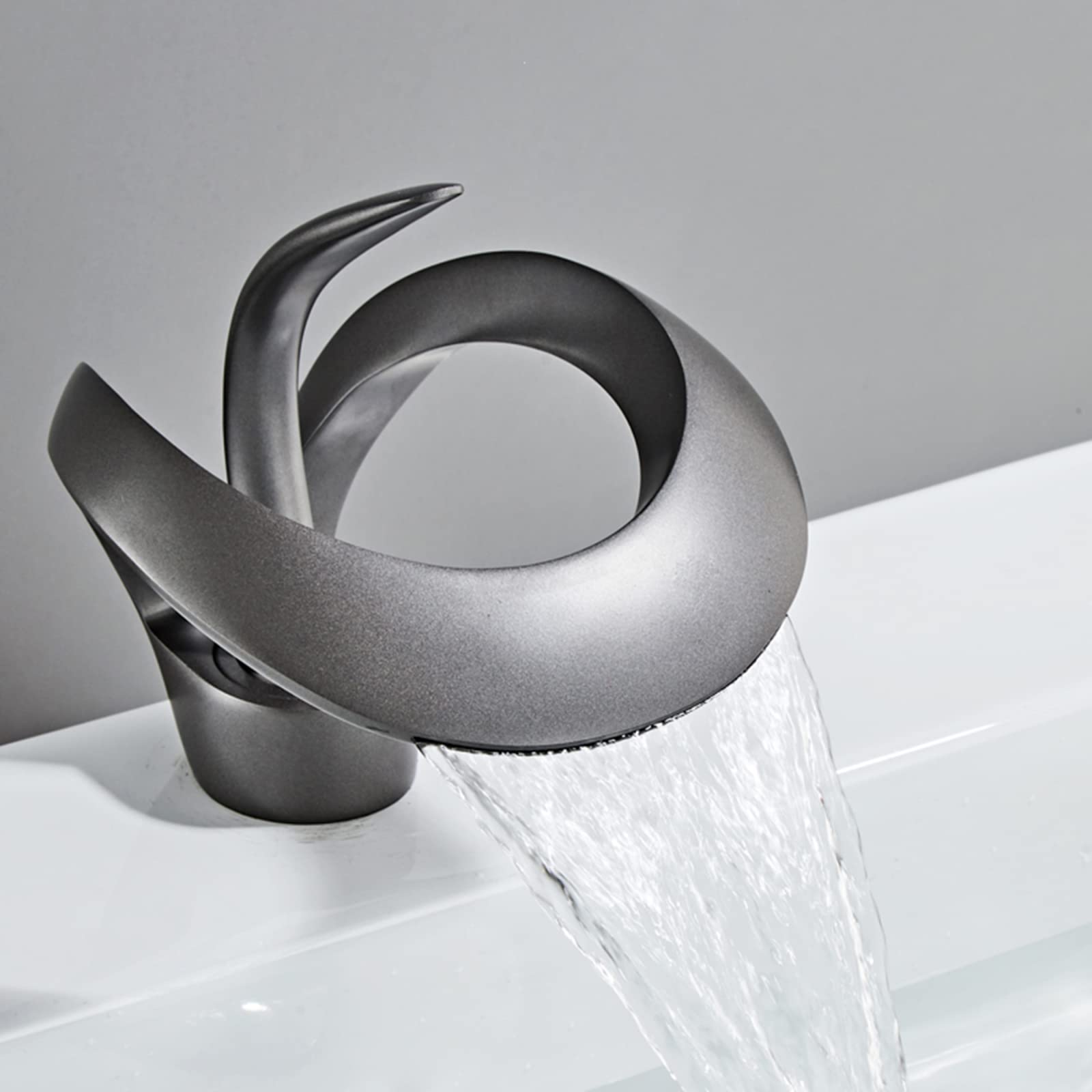 SOHNVWTGD Waterfall Bathroom Counter Top Taps Bath Basin Mixer Tap Mono Brass Faucet,Grey,Low