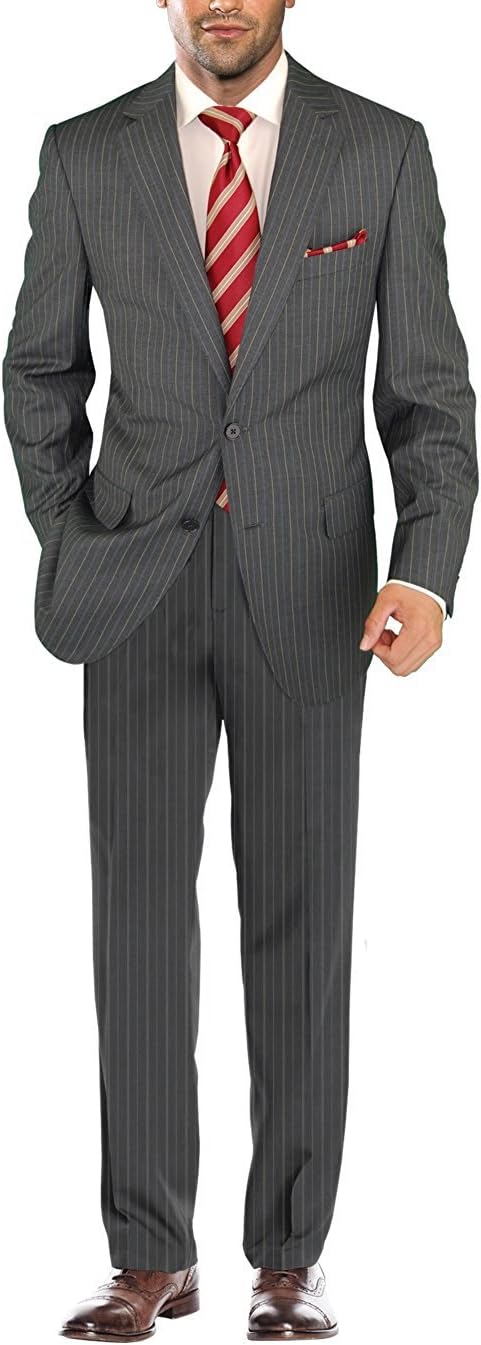 Salvatore Exte Men's Two Button 2 Piece Suit Jacket Flat Front Pants Striped