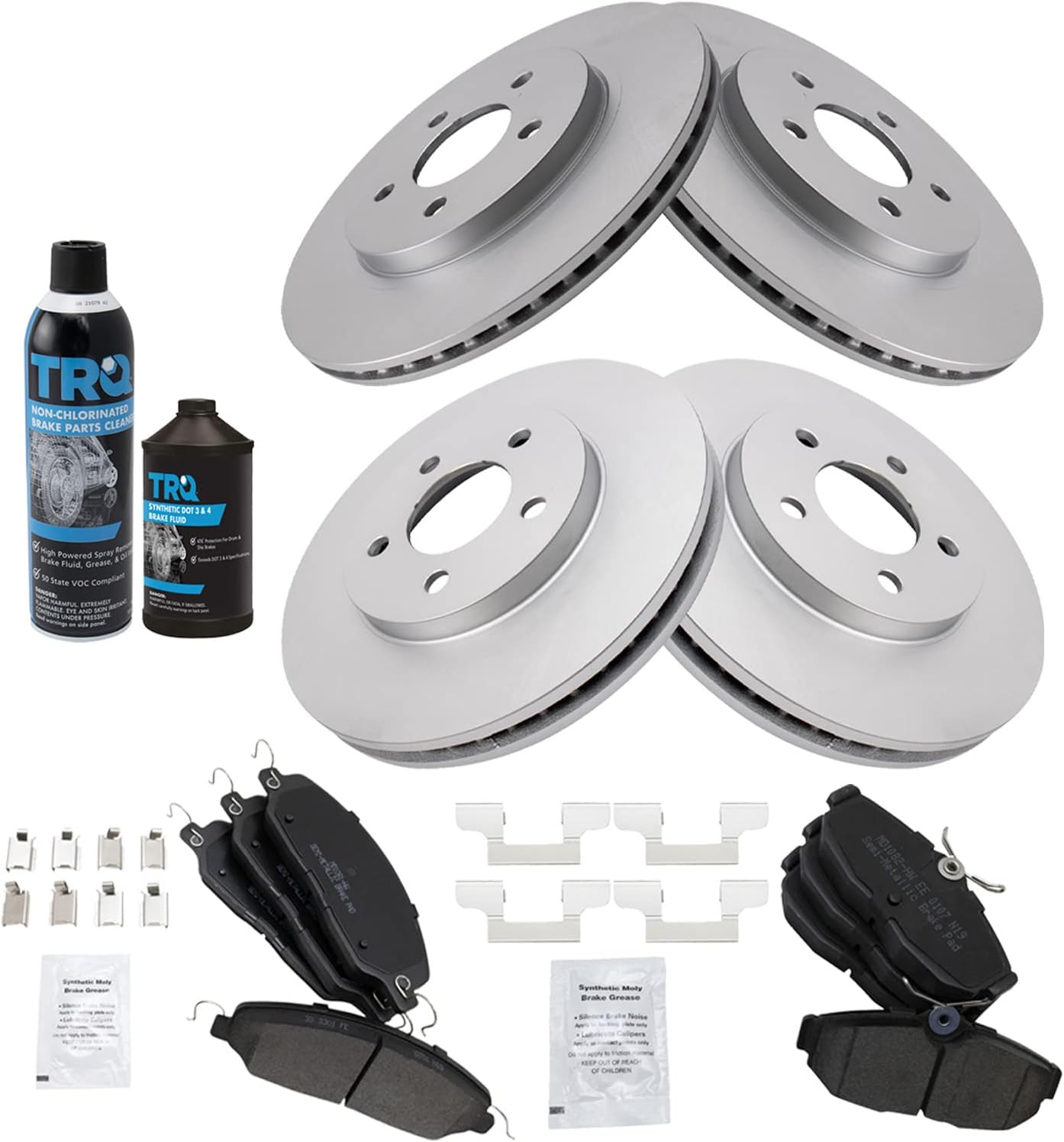 TRQ Front and Rear Brake Pad & Rotor Kit Brake Chemical Kit Brake Pads Brake Rotor Semi-Metallic Premium G-Coated Compatible with 2005-2010 Ford Mustang