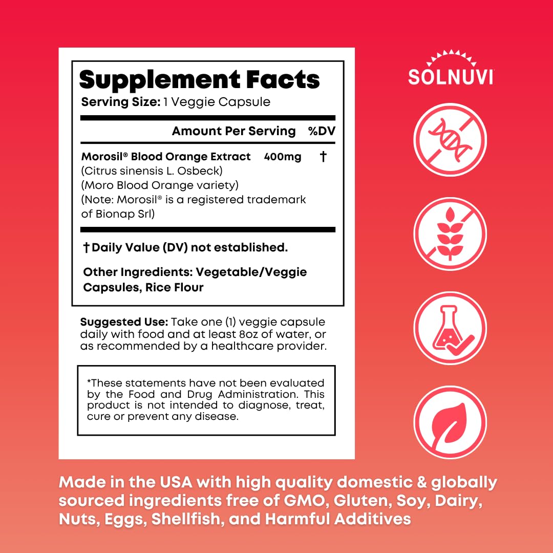 Morosil Clinically Tested C3G Supplement - Metabolism, Antioxidant, Wellness Support for Men & Women - 400mg Moro Red Orange Extract - 30 Veggie Capsules - Non-GMO, Gluten-Free, Vegan-Friendly — Amazon image 2