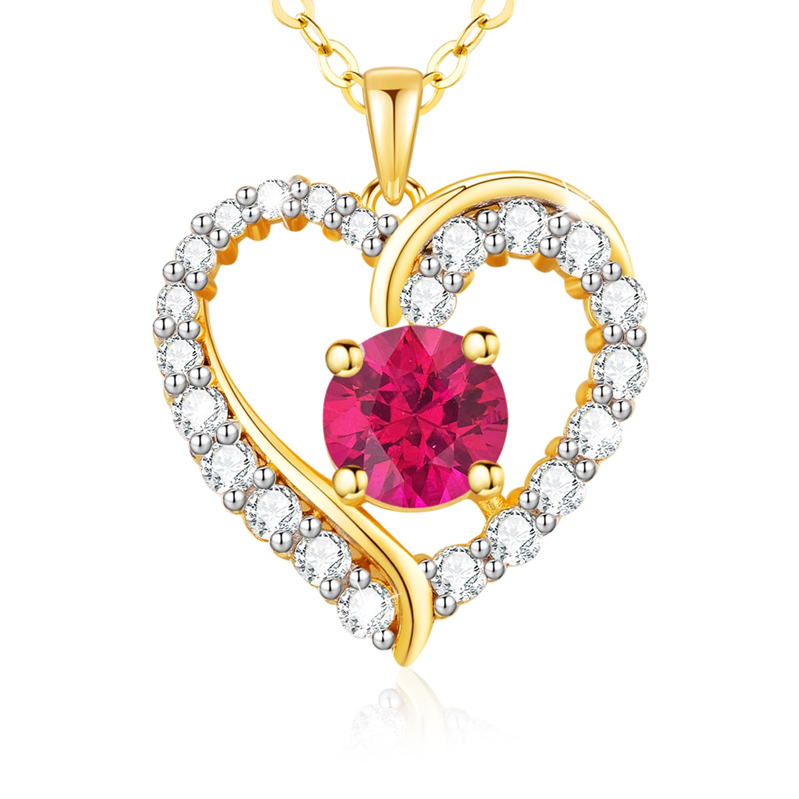 LAVUMO Kette Damen 14K Gold Herz Halskette Damen Echt Silber 925 Geburtsstein Halsketten für Frauen Gold Schmuck Geschenke für Sie Frauen Freundin Geburtstag Valentinstag Weihnachten Muttertag