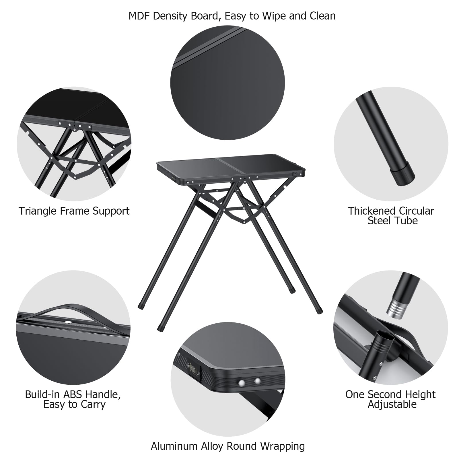 JiGiU Tavolo da Barbecue Pieghevole con Piano MDF, Nero, 60x40 cmAltezza Regolabile 71 cm, Struttura a X Super Stabile, Leggero e Portatile per Campeggio e Giardino