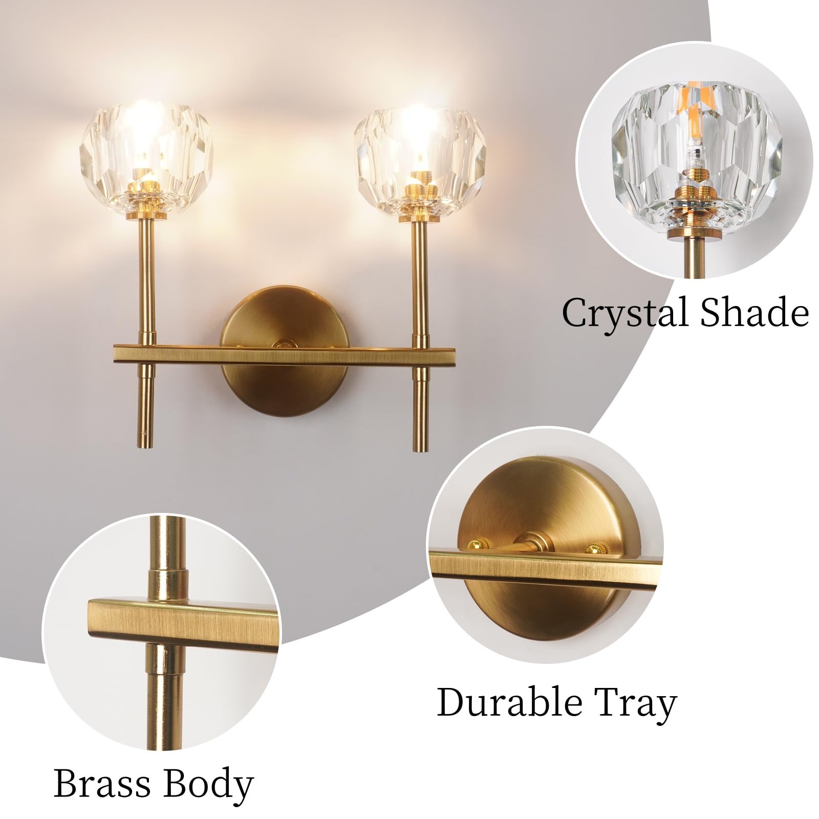 CRFASIBE Crystal Wall Lights, G9 Art Decor Wall Lamp, Indoor Antique Brass Crystal Lighting Fixtures for Living Room Bedroom - Image 4