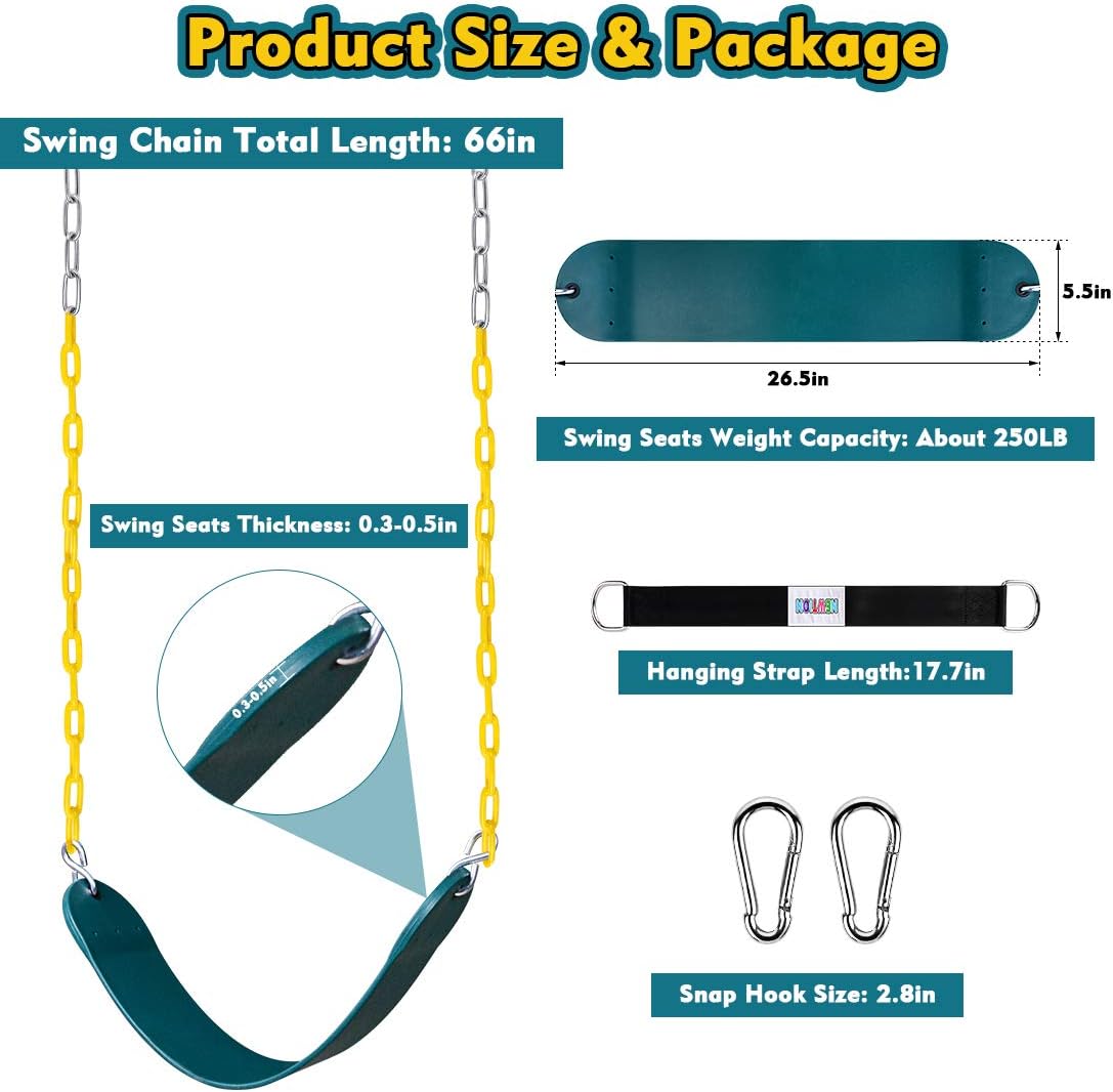 Swings Seat with 66" Chain Plastic Coated [2 Pack],Playground Swing Set Accessories Replacement with Snap Hooks and Hanging Strap Carabiners for Easy Install