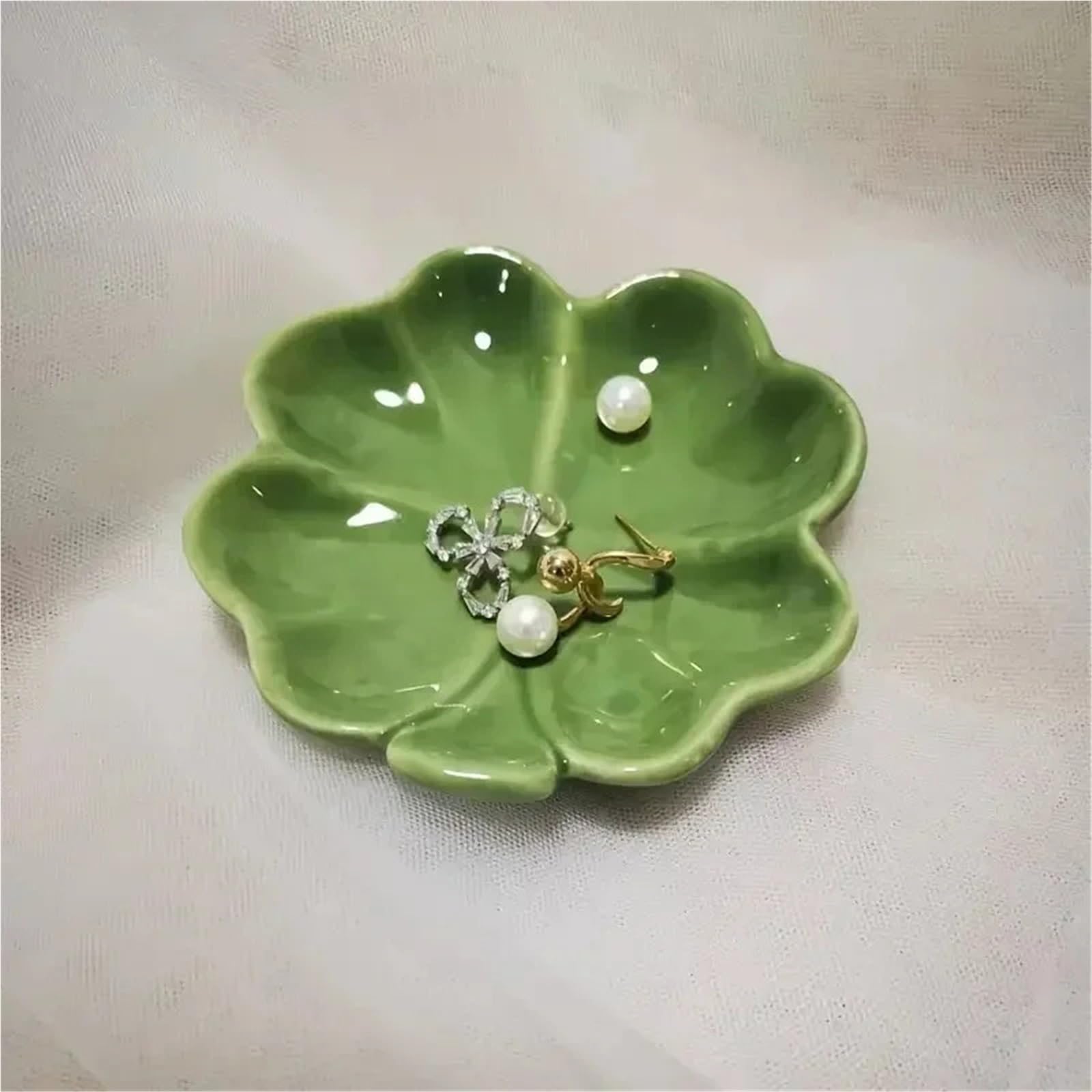 Ceramiczna tacka na drobiazgi, Ceramiczne naczynie na biżuterię w kształcie liścia akcesoria kosmetyczne Color01 1/2 szt(Color 01 2pcs)