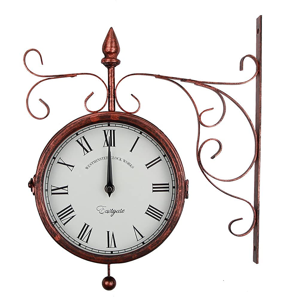 Horloge murale de jardin extérieur et intérieur double face style gare vintage
