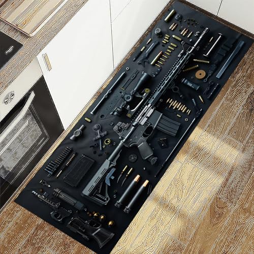 Tapete moderno negro con diseño de armas 60x150 cm miniatura 5