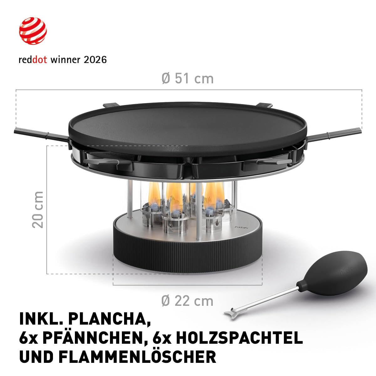 höfats - CIRCLE 35 Tischgrill Pro mit Pfännchen-Set - Indoor & Outdoor Plancha Grill - Bis zu 4 Stunden ortsunabhängiges Barbecue ohne Strom & Kohle, stufenlose Temperaturkontrolle - Ø35 cm