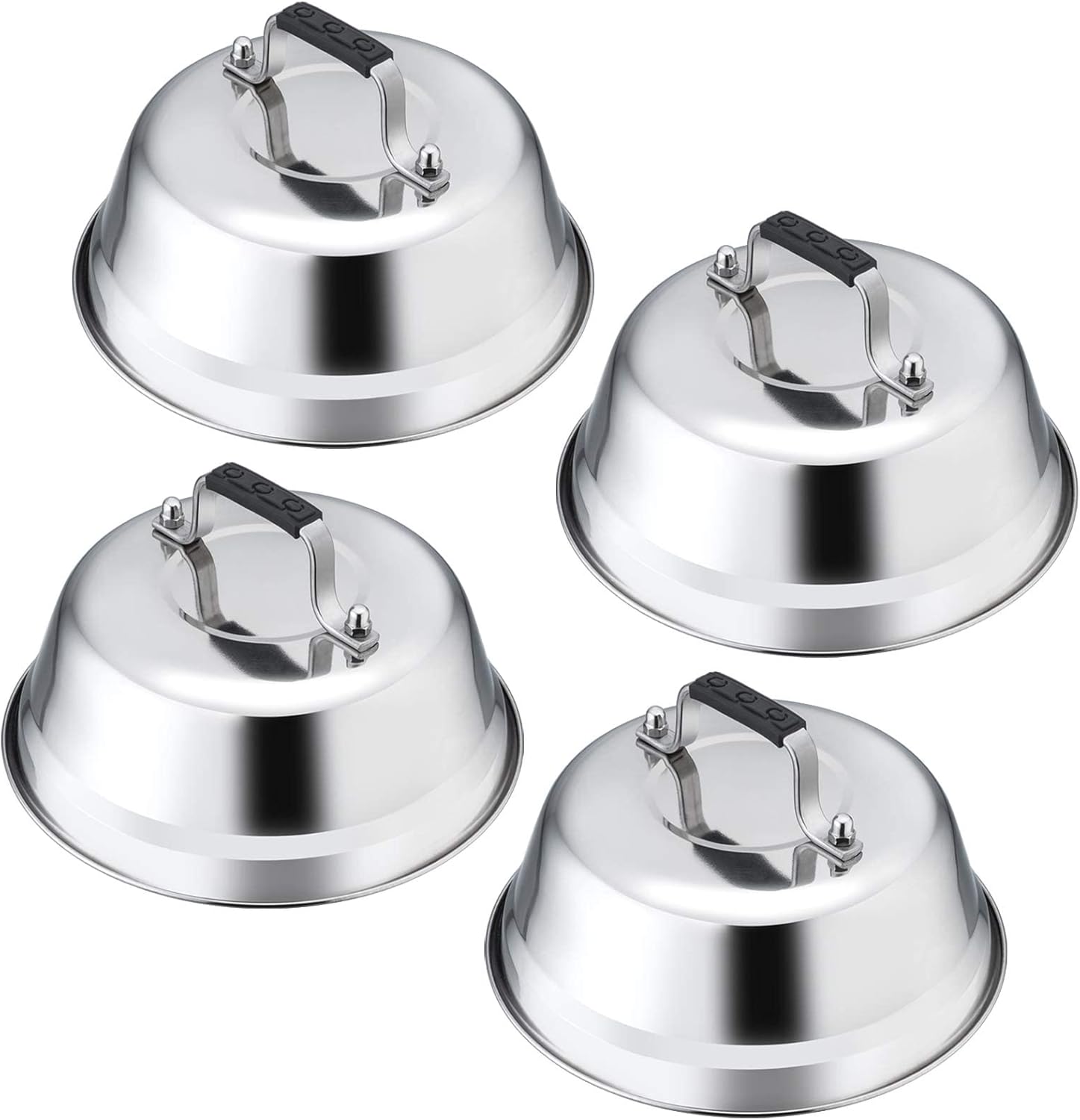 4Pack Cheese Melting Domes, Leonyo 9IN Heavy Duty Stainless Steel Basting Cover for Griddle, Durable Steaming Food Cover Teppanyaki Flat Top Griddle Grill Accessories, Dishwasher Safe