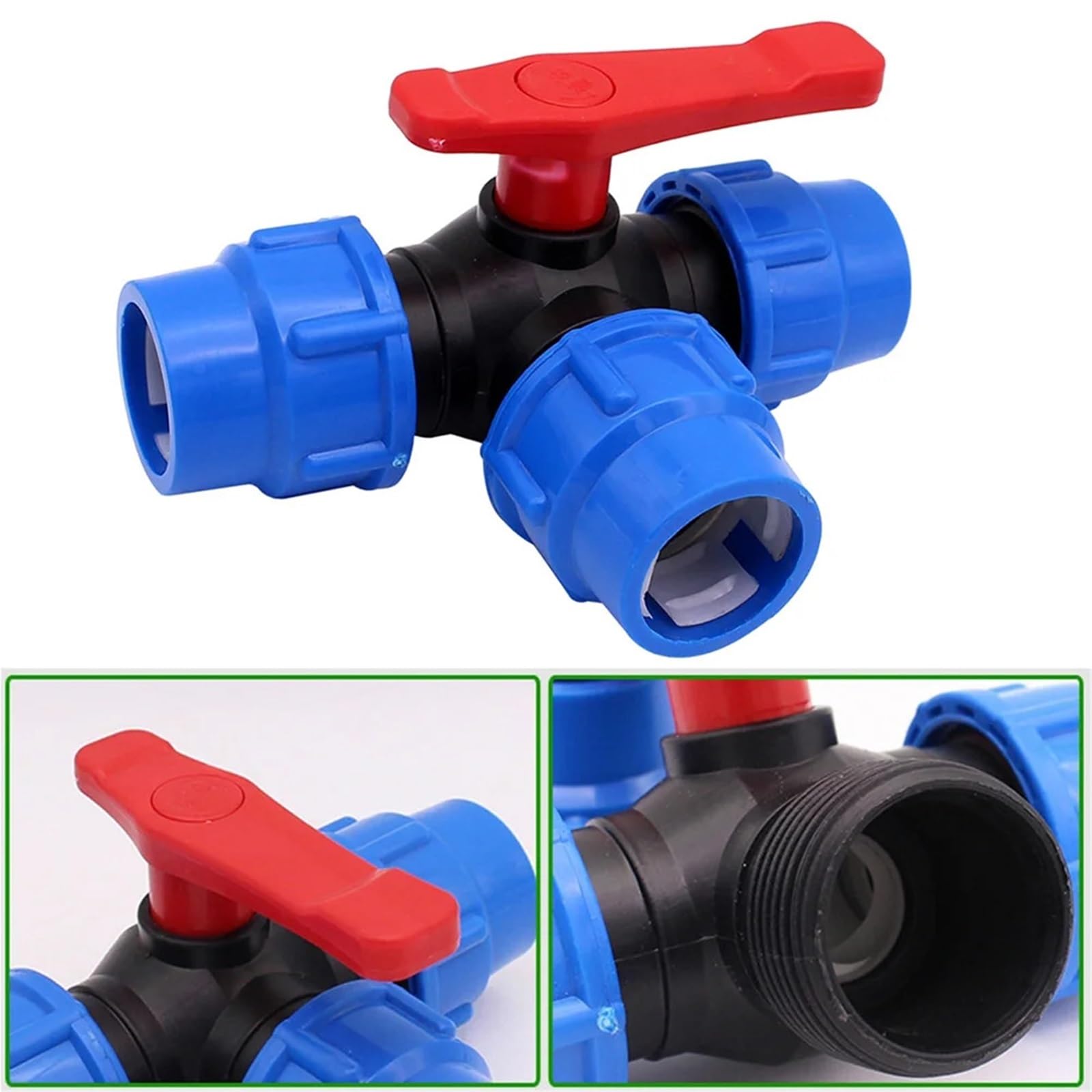 4 Pezzi 20/25/32/40/50mm PE Tubo Rubinetto deviatore valvola a Sfera a 3 Vie a in plastica a Giardino irrigazione del Prato raccordi for Tubi dell'Acqua per Tubo Flessibile(50mm)