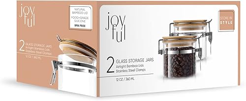 Miniatura 8 de JoyJolt Tarros de vidrio con tapas de bambú (12 onzas líquidas). Juego de 2 tarros de almacenamiento herméticos con tapas de abrazadera para