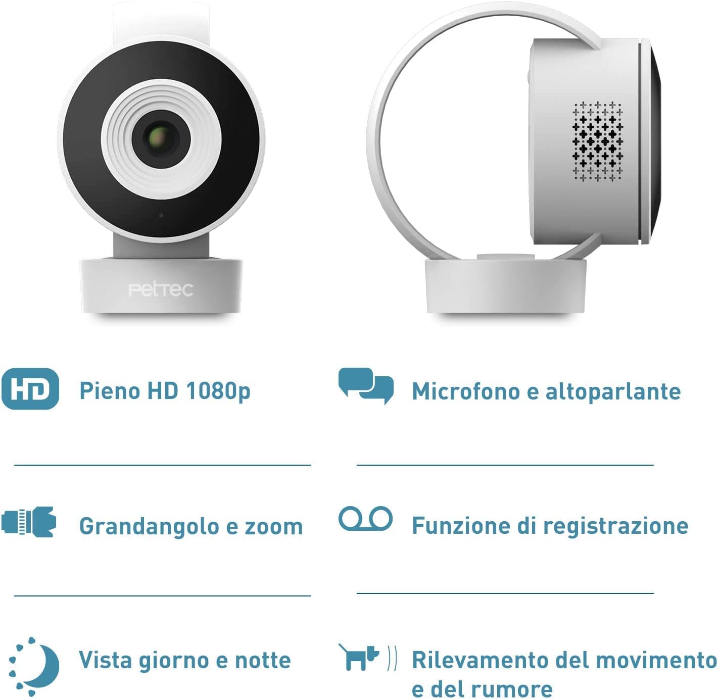 PetTec® Cam Lite - Telecamera per animali domestici Telecamera per cani con app [SENZA ABBONAMENTO] - Telecamera per gatti e cani a casa con rilevamento del movimento e funzione di visione notturna