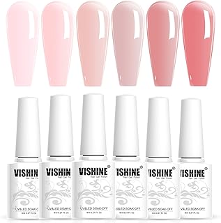 Vishine Esmalte de uñas de gel transparente semipermanente, 6 color natural, rosa, desnudo, manicura francesa, gelatina de cristal transparente, gel de uñas UV LED 8ml