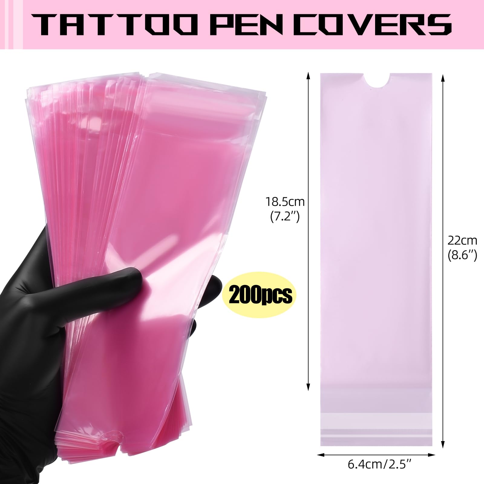 BAMTTOO 200pcs Tattoo Machine Covers Large Self Sealing Tattoo Pen Covers 2.5x8.6inch Disposable Cartridge Tattoo Machine Sleeves Bags Tattoo Supplies (Pink - Image 2