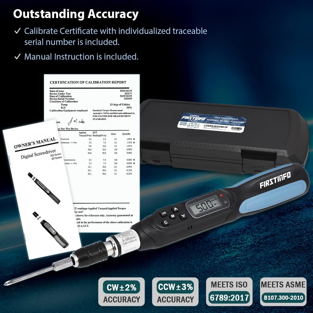 FIRSTINFO Digital Torque Screwdriver, Dual Direction 0.44-4.42 in-lbs. / 5-50 cN-m / 0.51-5.1 kg-cm, LED and Buzzer Notification, Preset Memory(H5277)
