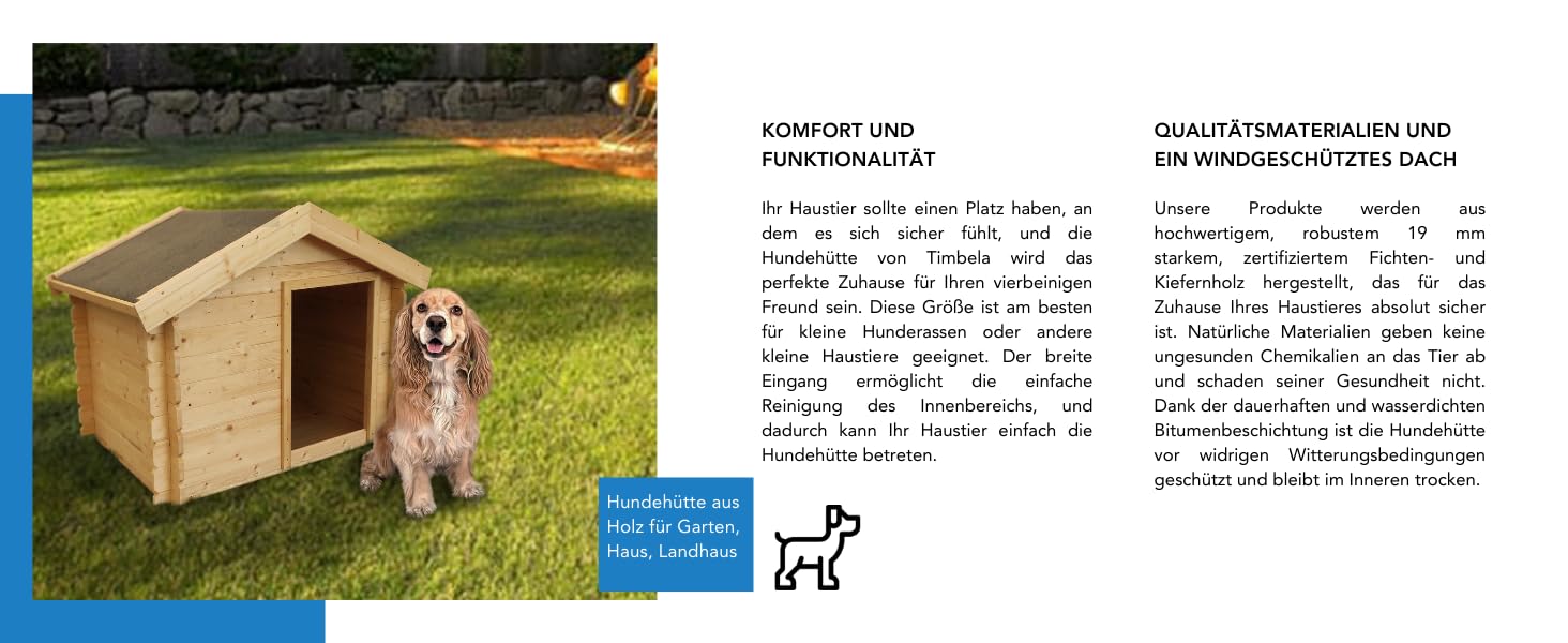 Hundehütte Outdoor kleine Hunde – Hundehaus Holz für Kleiner Rassen, wasserfestes Dach 76 x 99 x H80 cm, Größe S, Timbela M401-1