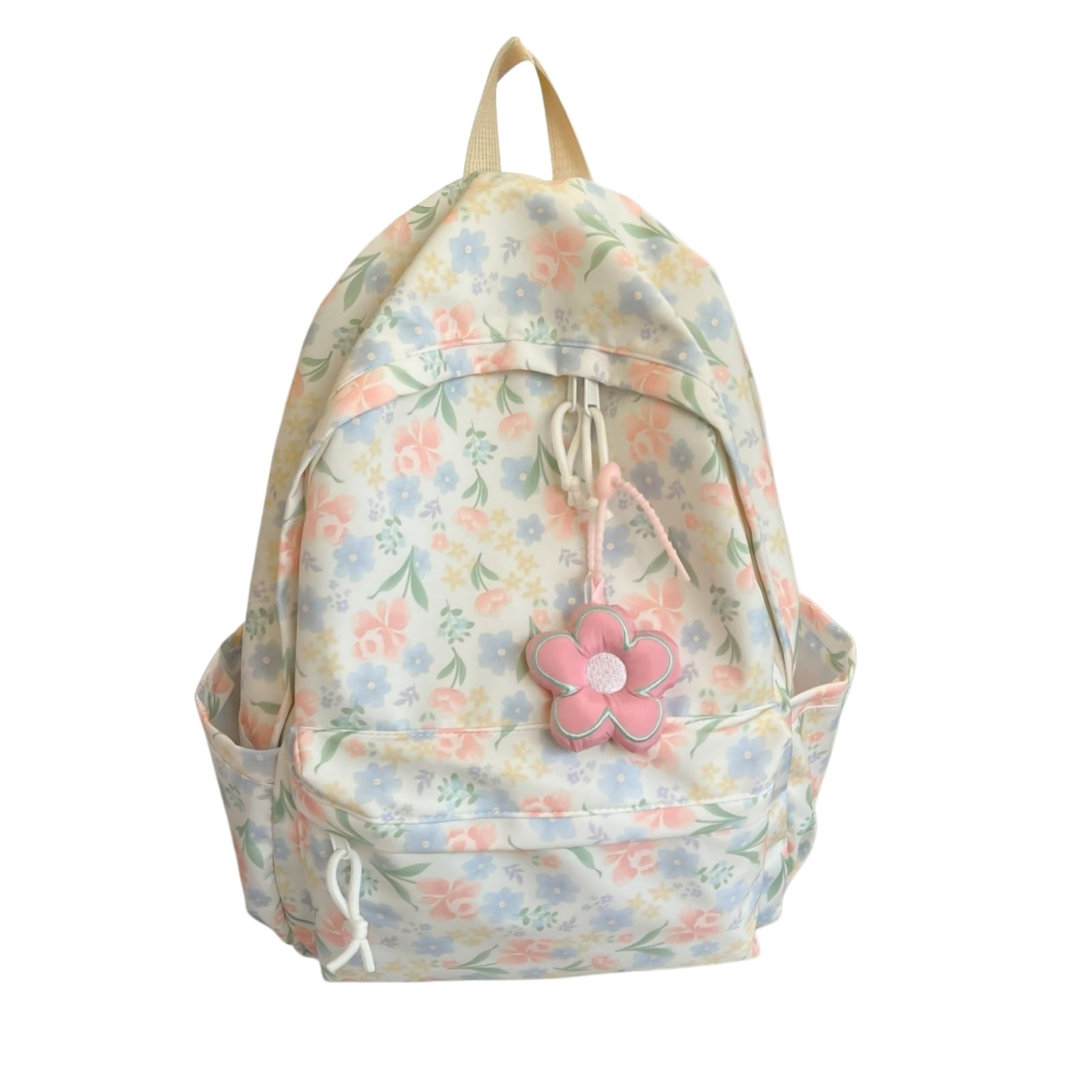 Zaino Fresco Florale Stampa Zaino, Borsa A Spalla di Viaggio Scolastico Casual Grande capacità per Ragazze E Donne-Green with Pendant