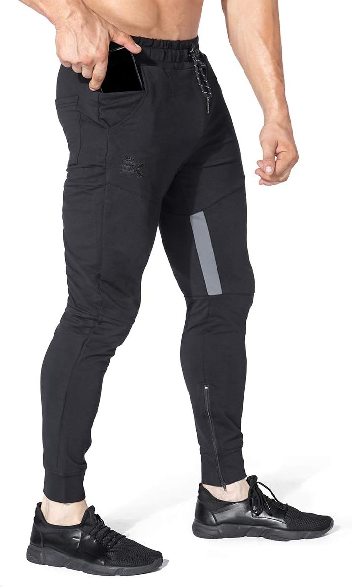 BROKIG Men Stripe Gym Joggers Pants, Causal Slim fit Tapered Workout Training Sweatpants with Zipper Pocket