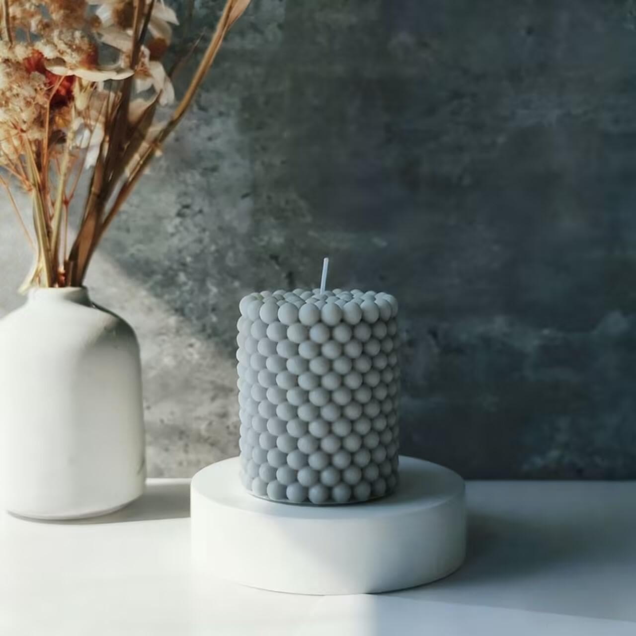 ‌Bubble Candle Set - Unscented Mini Pillar Candles, 25-Hour Burn Time, Aesthetic Trendy Colored Soy Wax Candles for Home Decor (Gray)