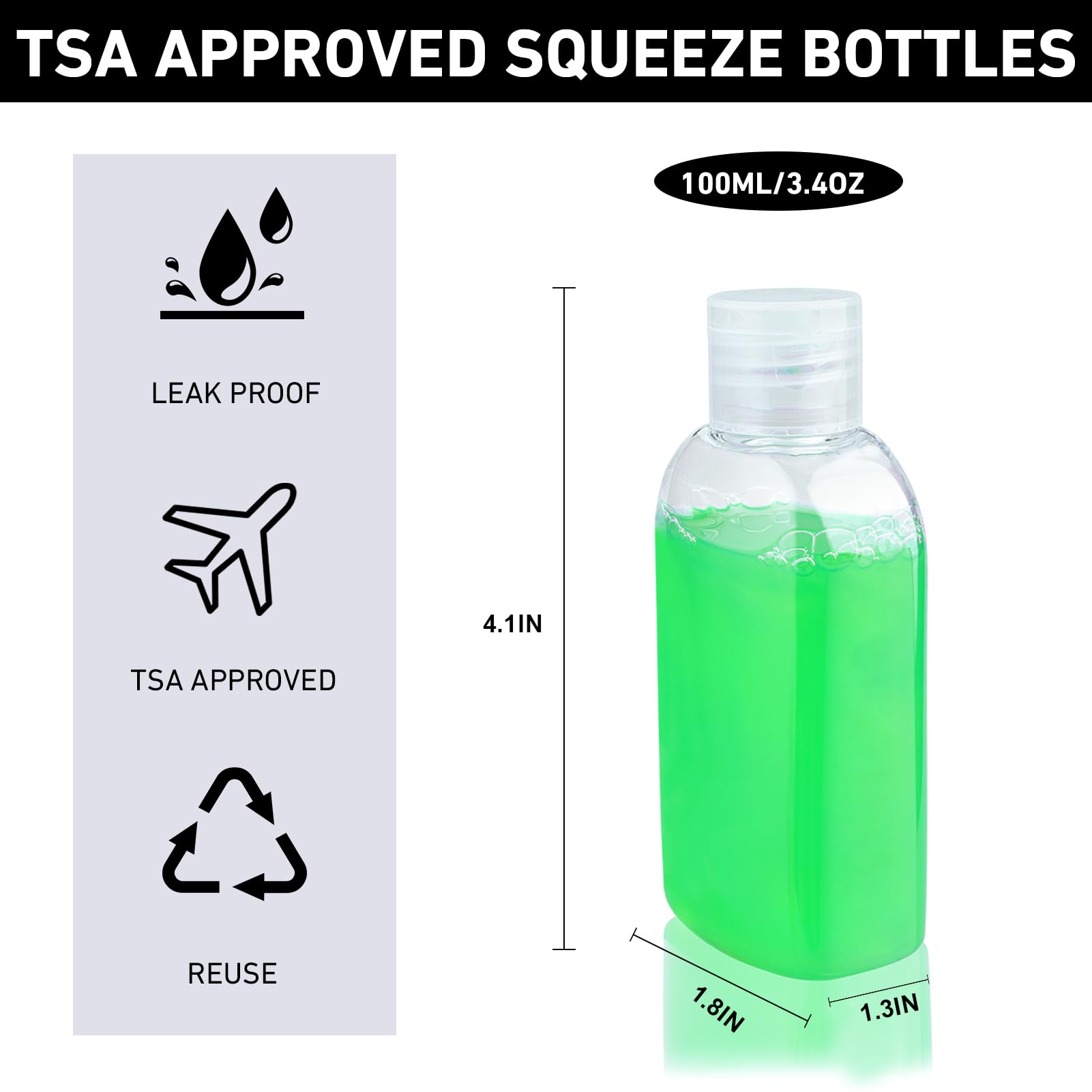 Ronyes Travel Bottles for Toiletries 6 Pack 100ml Leakproof Reusable Travel Size Containers (Clear) - Image 3