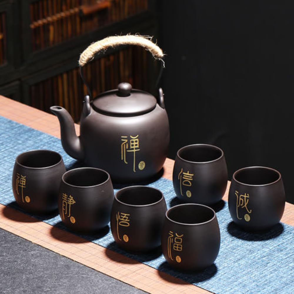 Service à thé en Sable Violet 7 pièces avec théière, Tasse et Assiette en céramique pour la Maison