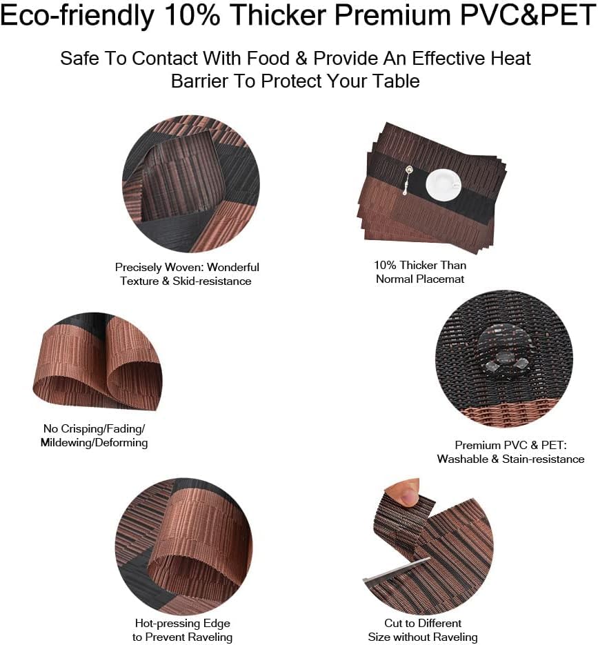 Image of Washable PVC Heat Resistant Colorful Place Mats for Kitchen Dining Table Mates Washable Heat-Resistant for Dining Table (Brown & Black, Pack of 4)