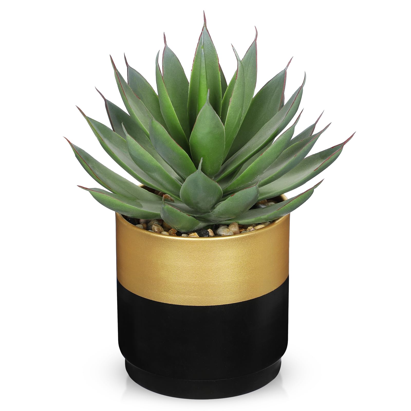 Hollyone Fake Succulents in Gold Ceramic Pot, 8'' Frosted Artificial Agave Shaka Zulu, Faux Plants Indoor Decorative Greenery for Home Decor, Office Desk, Windowsill, Bathroom, Shelf Decorations โ image 1