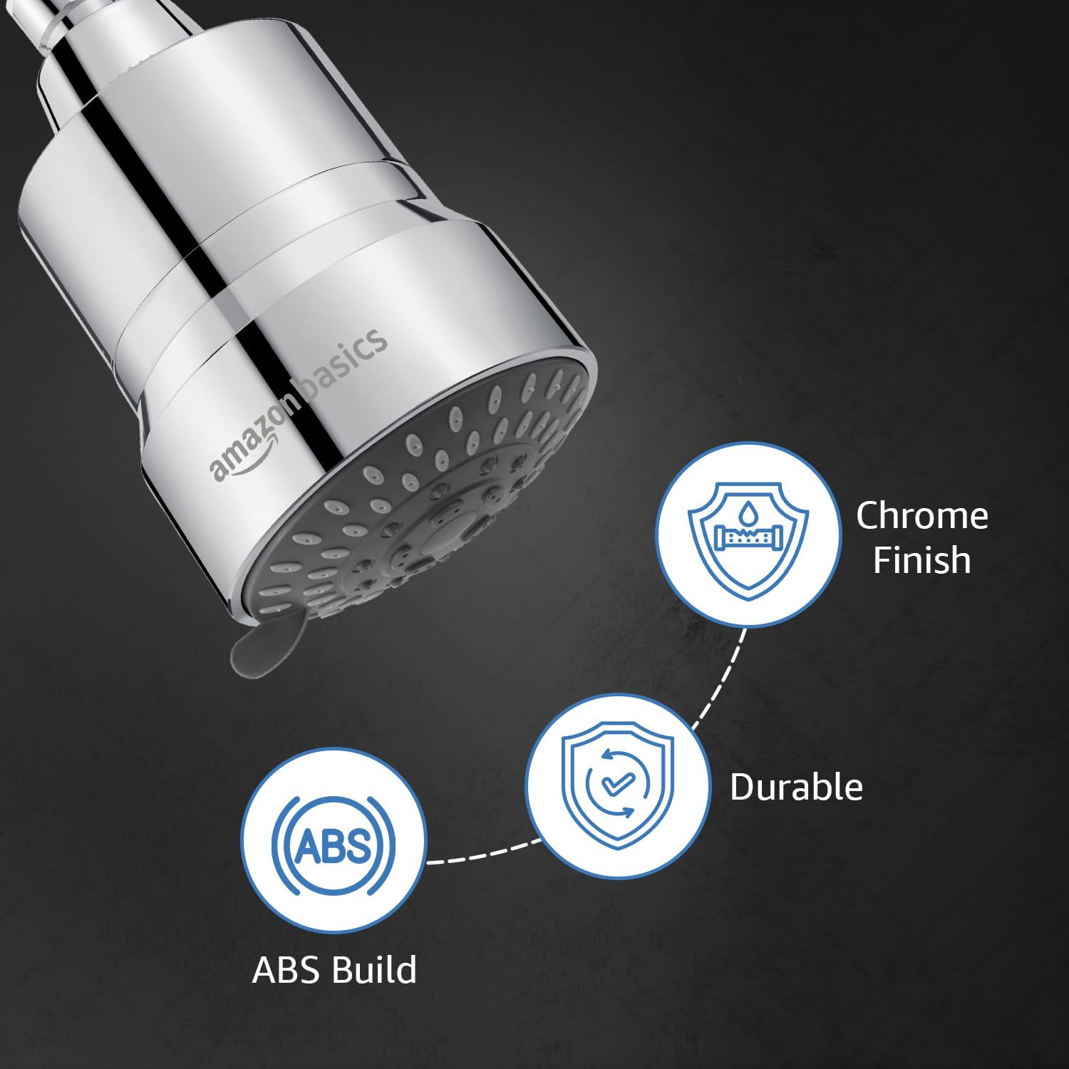 Amazon Basics Filtered Shower Head with 3 Spray Modes | Water Softener | ABS Material | Chrome Finish | 15.4L x 10.5W cm 2