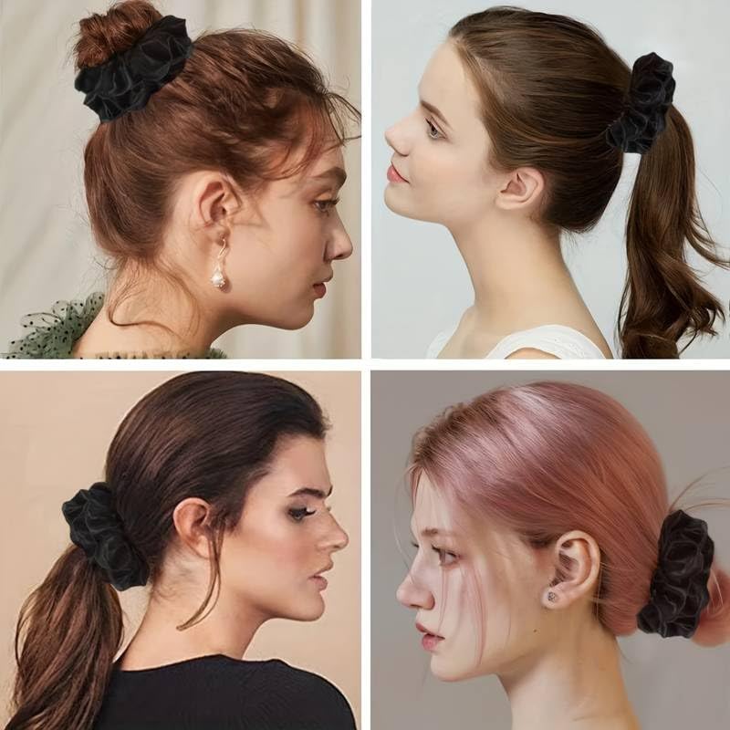 Image of Cerrito Satin Silk Hair Scrunchies for Women & Girls - Soft Elastic Hair Ties for Ponytail, Bun & Daily Styling, No Damage Hair Bands, Premium Hair Accessories Pack, Birthday Gift (Black-12 Pcs)