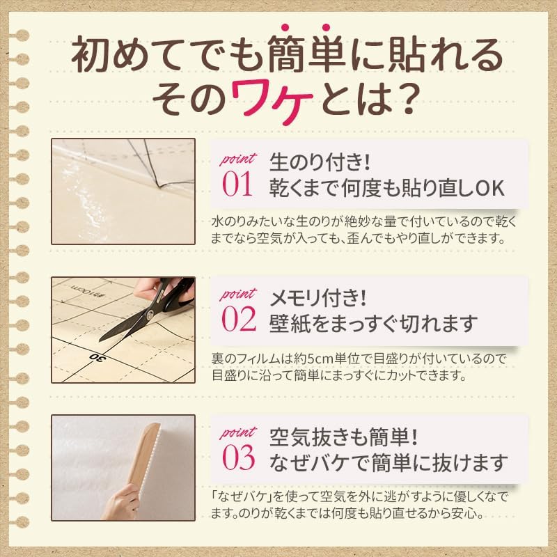 壁紙 クロス 生のり付き 初心者セット 施工道具7点付き 30m 幅92.5cm 【CC-SLP258】 ●ジョイントコーク：ホワイ