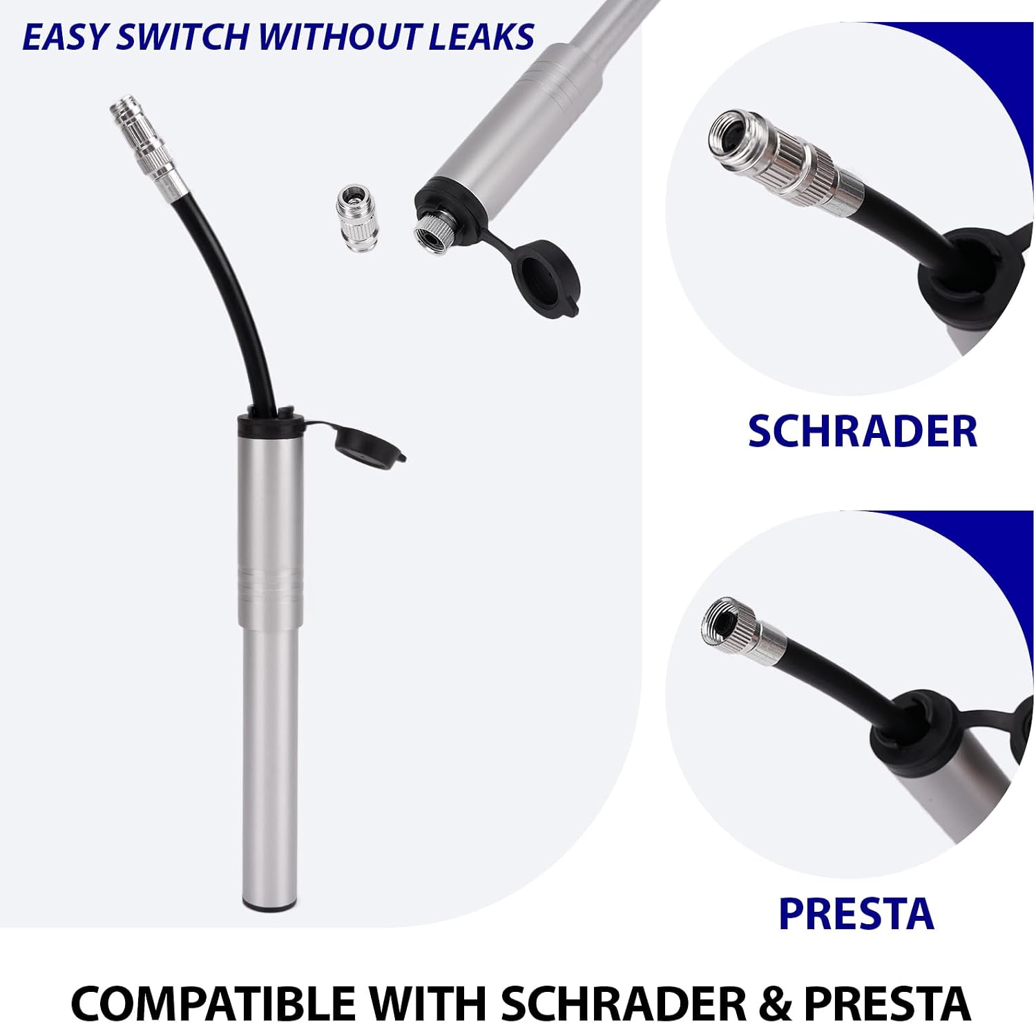 Mini Bike Hand Pump, Portable Bicycle Tire Pump with Aluminum Alloy Body, Presta & Schrader Valve Compatible, Compact Manual Pump for Road, Mountain & E-Bike Use