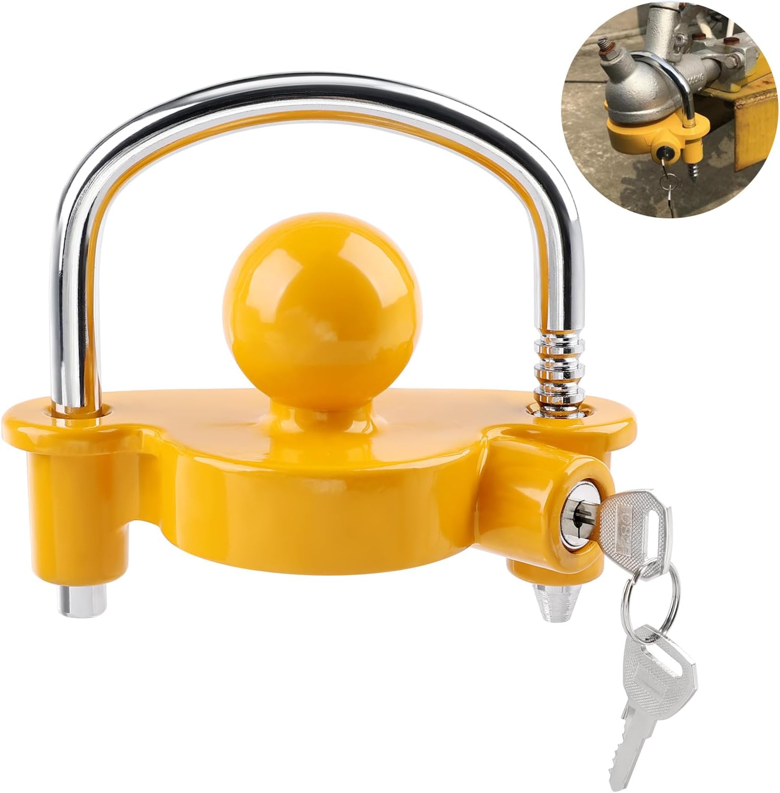 Trailer Hitch Lock Universal Trailer Lock U Type Tow Hitch Lock Ball Security Kit fit 1-7/8”,2”,2-5/16”Couples, Heavy-Duty Steel Anti-theft Device Trailer Hitch Lock with 2 Keys for Car Yacht Caravan
