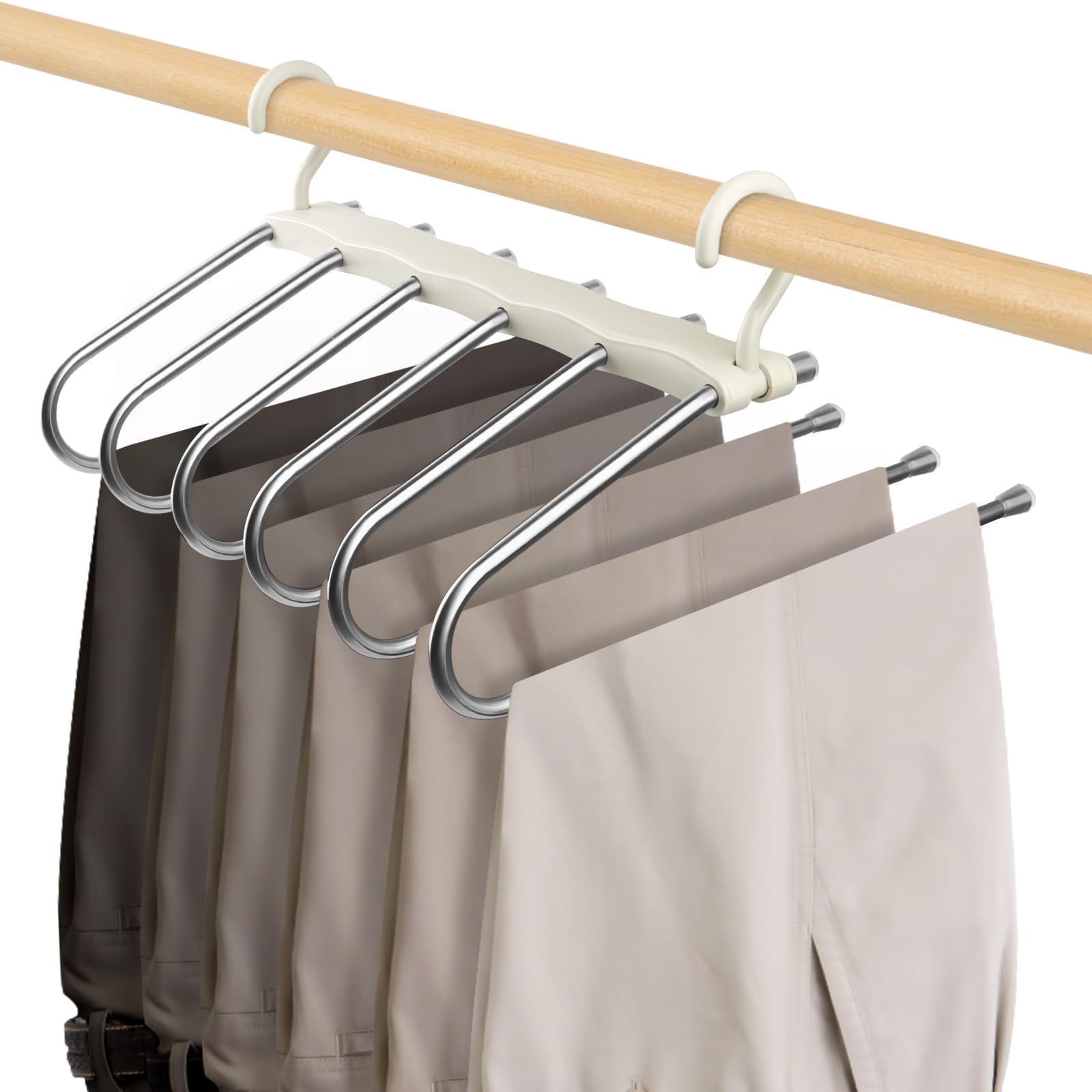 Lot de 2 cintres à pantalons en acier inoxydable - 6 étages - Pliable Lot de 2 cintres à pantalons en acier inoxydable - 6 étages - Pliable