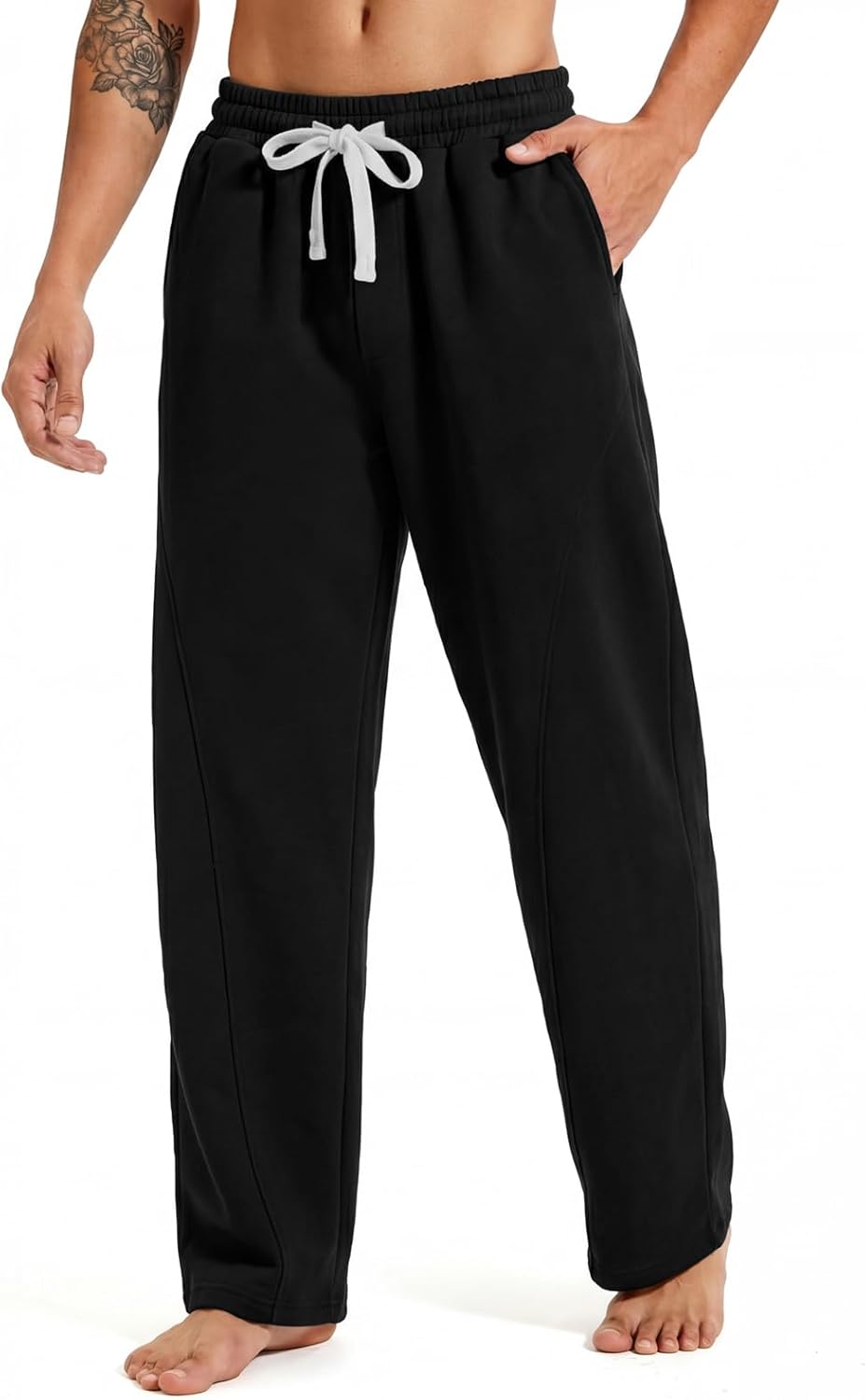 ZUY Men's Baggy Fleece Sweatpants Cotton Lounge Open Bottom Athletic Pants Straight Leg Drawstring with Pockets - Image 4