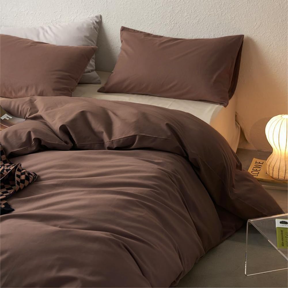 Nyescasa Housse de Couette 220x240 Marron Foncé et 2 Taies d'oreiller 65x65 | Couleur Unie Moderne, Parure de lit Adulte 2 Personnes en Microfibre, Sets de Housses de Couettes, Oeko-TEX, Fermeture Éclair