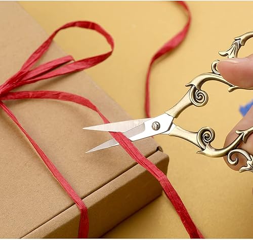 Miniatura 6 de Tijeras de bordado de 4.45 pulgadas, tijeras de flor de calabaza cian antigua, exquisitas tijeras retro de punta afilada de acero inoxidable con