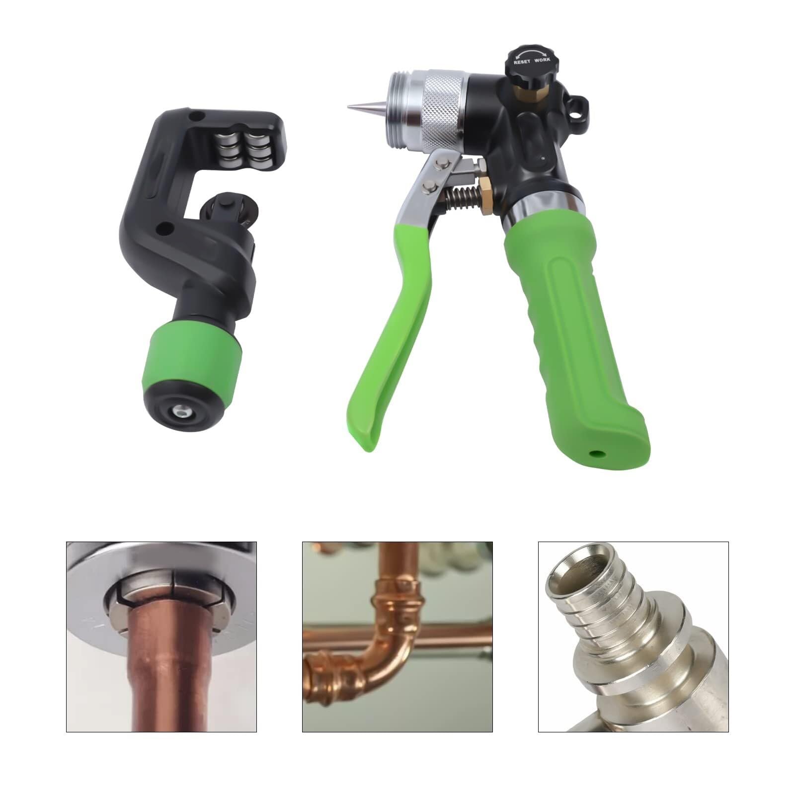 Kit de herramientas de expansión de tuberías hidráulicas, compacto con cortador de tuberías, 7 cabezales expansores de tubos de cobre para fontanería y reparaciones, expansión eficiente de tuberías