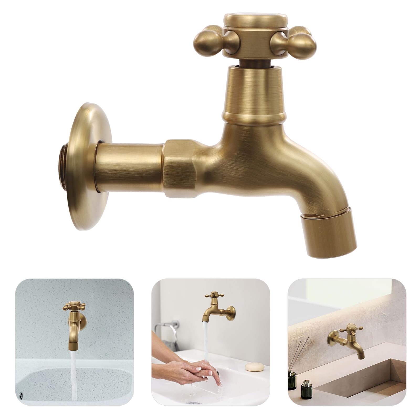 Robinet vintage en laiton antique, robinet mural pour cuisine, évier et machine à laver, robinet de jardin antique, température de l'eau applicable 0-90 °C