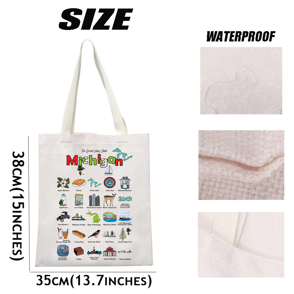 MEIKIUP Michigan Gift The Great Lakes State Michigan Canvas Tote Bag Michigan Vacation Shoulder Bag Michigan Shopping Bags