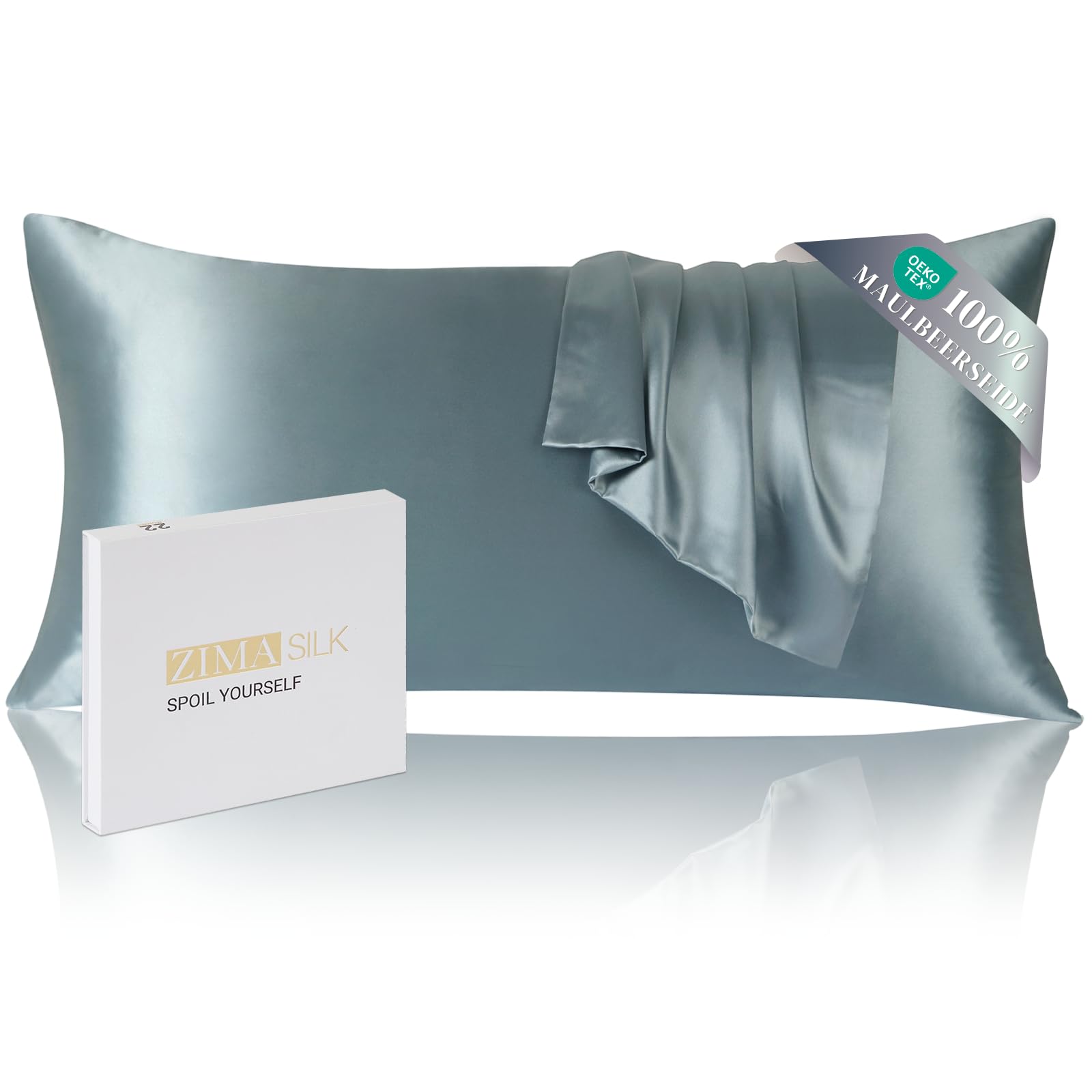 ZIMASILK Silk Pillowcase 40x80 cm | 100% Pure 22 Momme Mulberry Silk | OEKO-TEX® Certified | Highest Grade 6A Silk, Smooth On Both Sides For Skin & Hair, 1 Piece, Dusty Blue