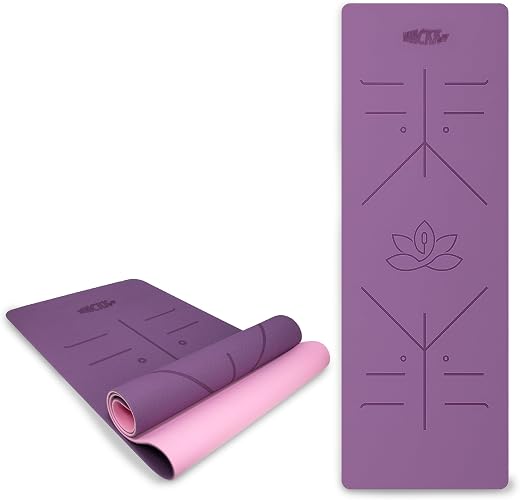 Whackk TPE 6mm Laser Engraved Position Marking Yoga Mat|Pink &amp; Purple Dual Colour|6 mm TPE Non-Slip Mat with Carry Strap|L...