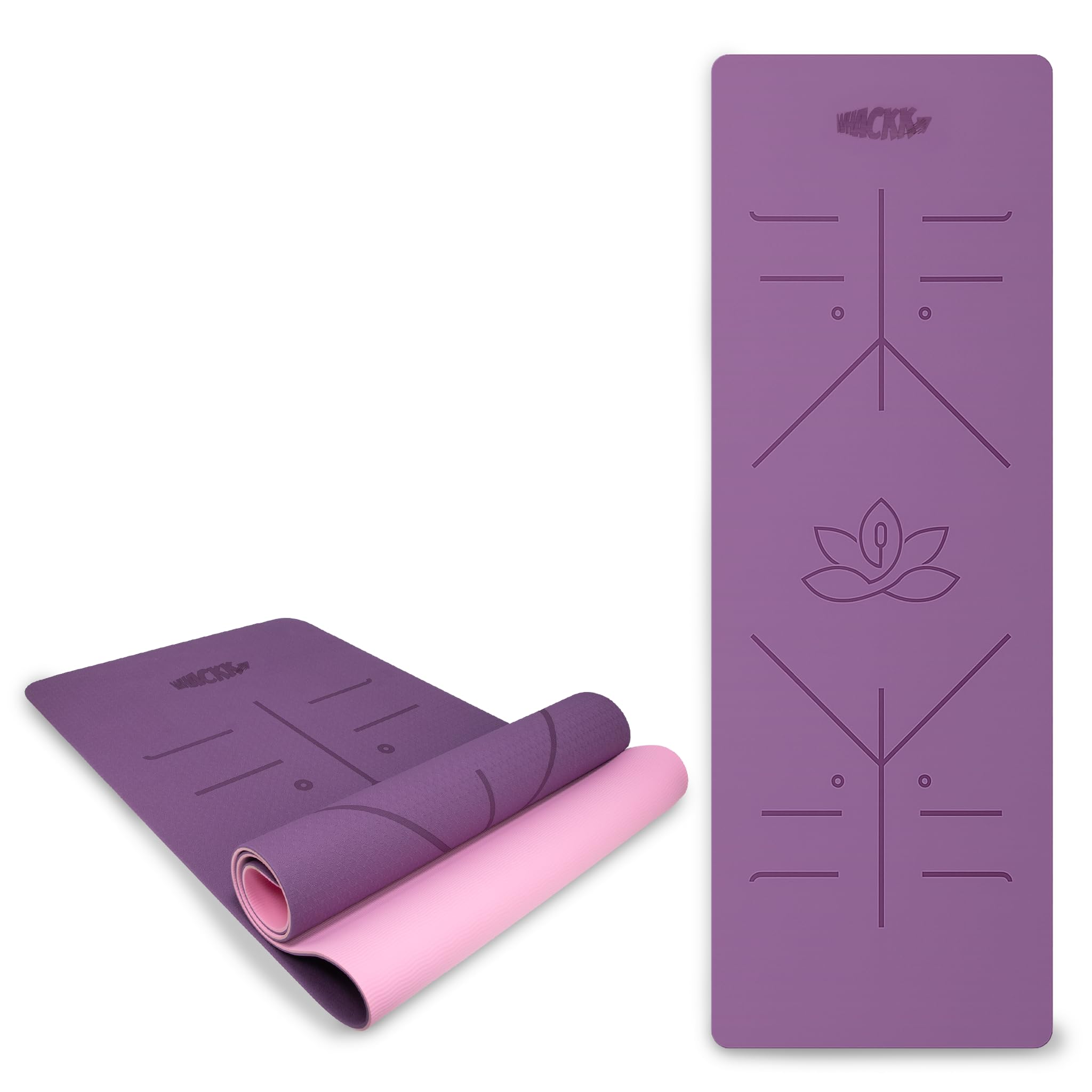 Whackk TPE 6mm Laser Engraved Position Marking Yoga Mat|Pink & Purple Dual Colour|6 mm TPE Non-Slip Mat with Carry Strap|Lightweight & Eco-Friendly Non Toxic I Exercise and Fitness