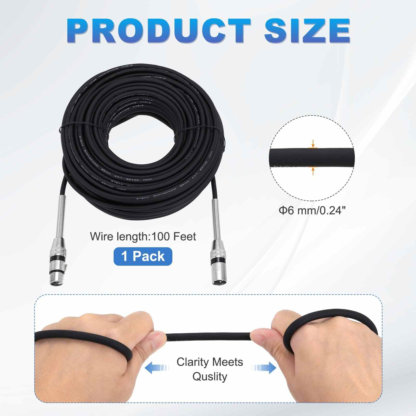 DMiotech Cable XLR a XLR, 3 pines 22AWG OFC macho a hembra, cable de micrófono conector de cable para mezclador de altavoz, estudio, sistema PA, 100 pies (negro)