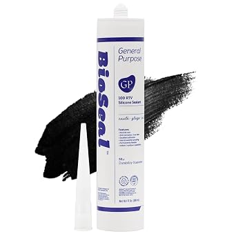 Black BioSeal 100% Silicone Sealant Caulk General Purpose, Waterproof and No Odor 10.1 Ounce Cartridge -Black 1