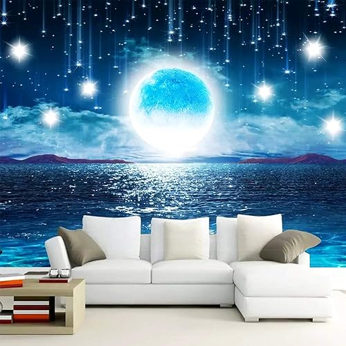 Miniatura 3 de Tapiz grande para colgar en la pared, diseño de cielo estrellado, océano, luna y estrellas, para el hogar, galaxia cósmica 3D, decoración de