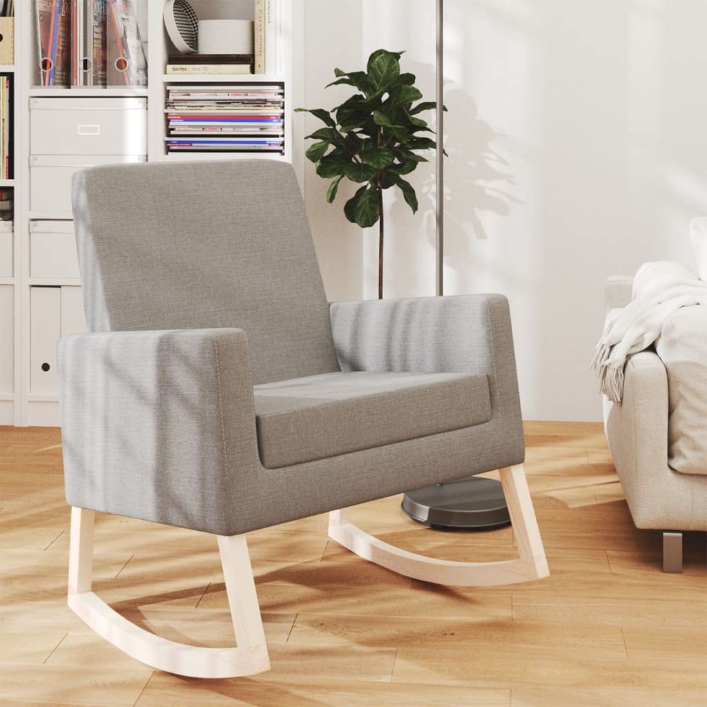 vidaXL Sedia a dondolo per interni ed esterni soggiorno camera da letto poltrona relax divano mobili in legno arredamento sedile tessuto grigio chiaro
