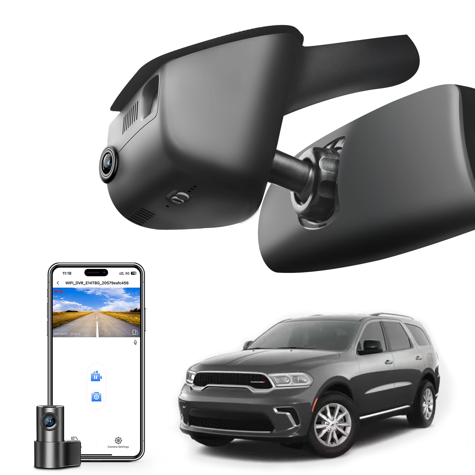 Mangoal Front 4K & Rear 1080P Dash Cam Custom Fit for Dodge Durango 2016 2017 2018 2019 2020 2021 2022 2023 2024 2025 (Model A), GT R/T SRT SXT,