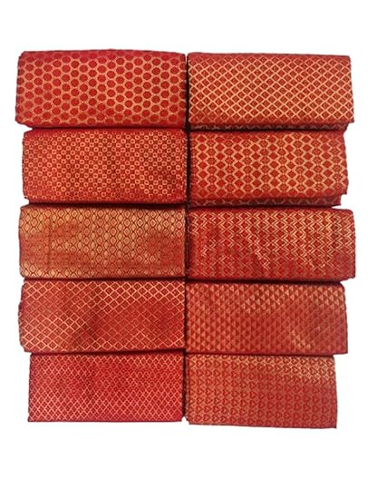 Silk Blouse Piece Material for Women, Unstitched, Combo of 10 (1 meter each) - Navratri Special, Durga Puja Special, Oti Bharan, Ugadi Special (Red Color, Design 2)